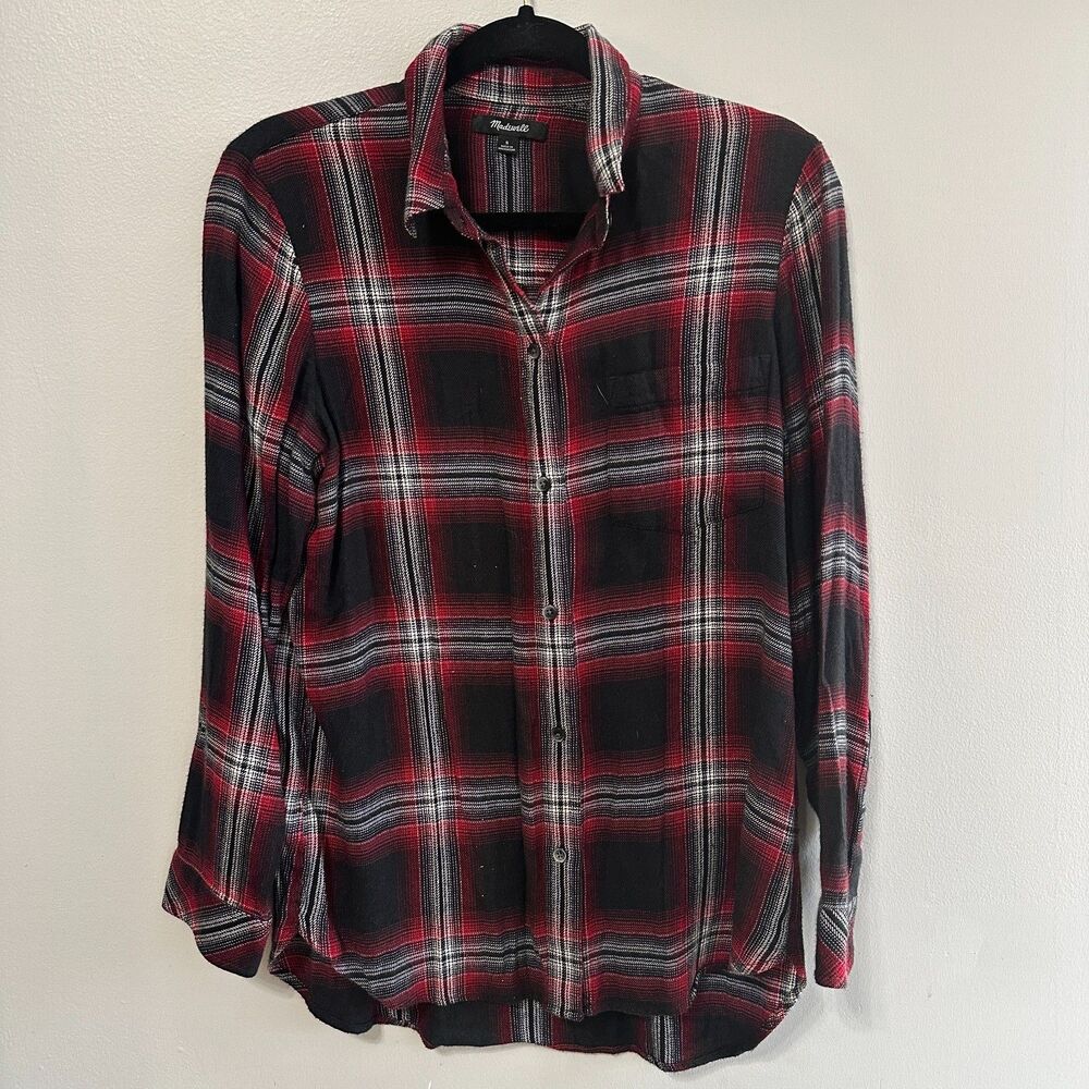 Madewell Womens Small Long Sleeve Button Down Shirt Plaid Red Flannel